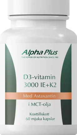 Alpha Plus D3-vitamin 3000 IE + K2 180 stk