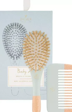 BACHCA Baby Kit Brush 100% boar small size + wooden comb Blue