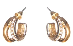 Dazzling Earring Col, Creols Two Lines, One Line W Crystals Gold