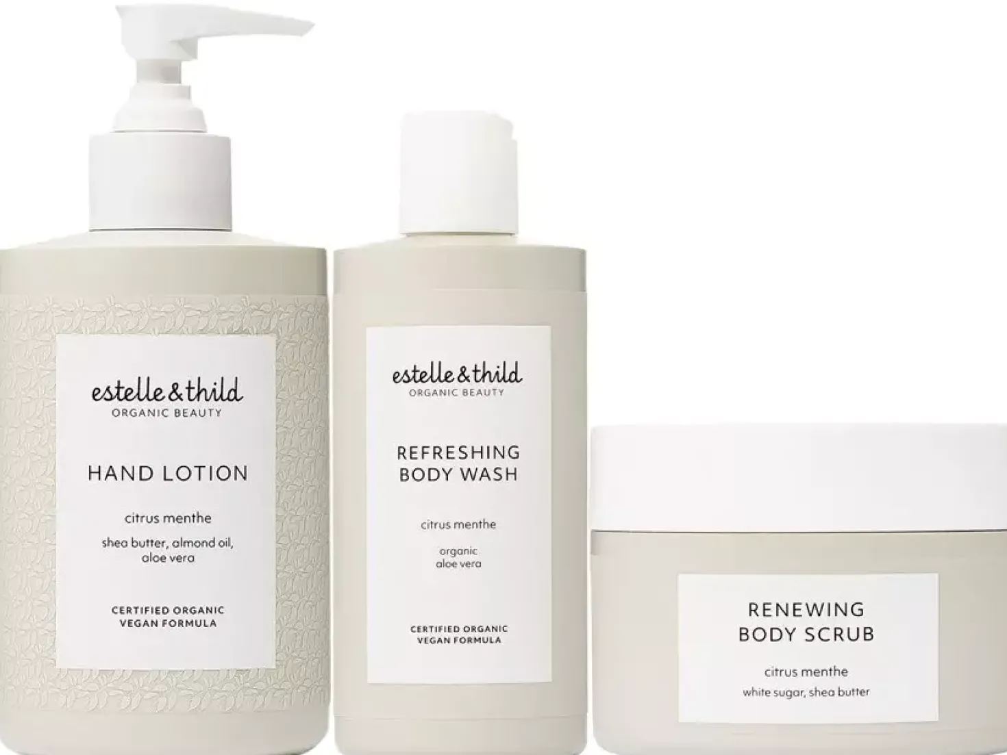 Estelle&Thild Organic BeautyCitrus Menthe Hand Lotion 250 ml & Refreshing Body Wash 200 ml & Renewing Body Scrub 200 ml
