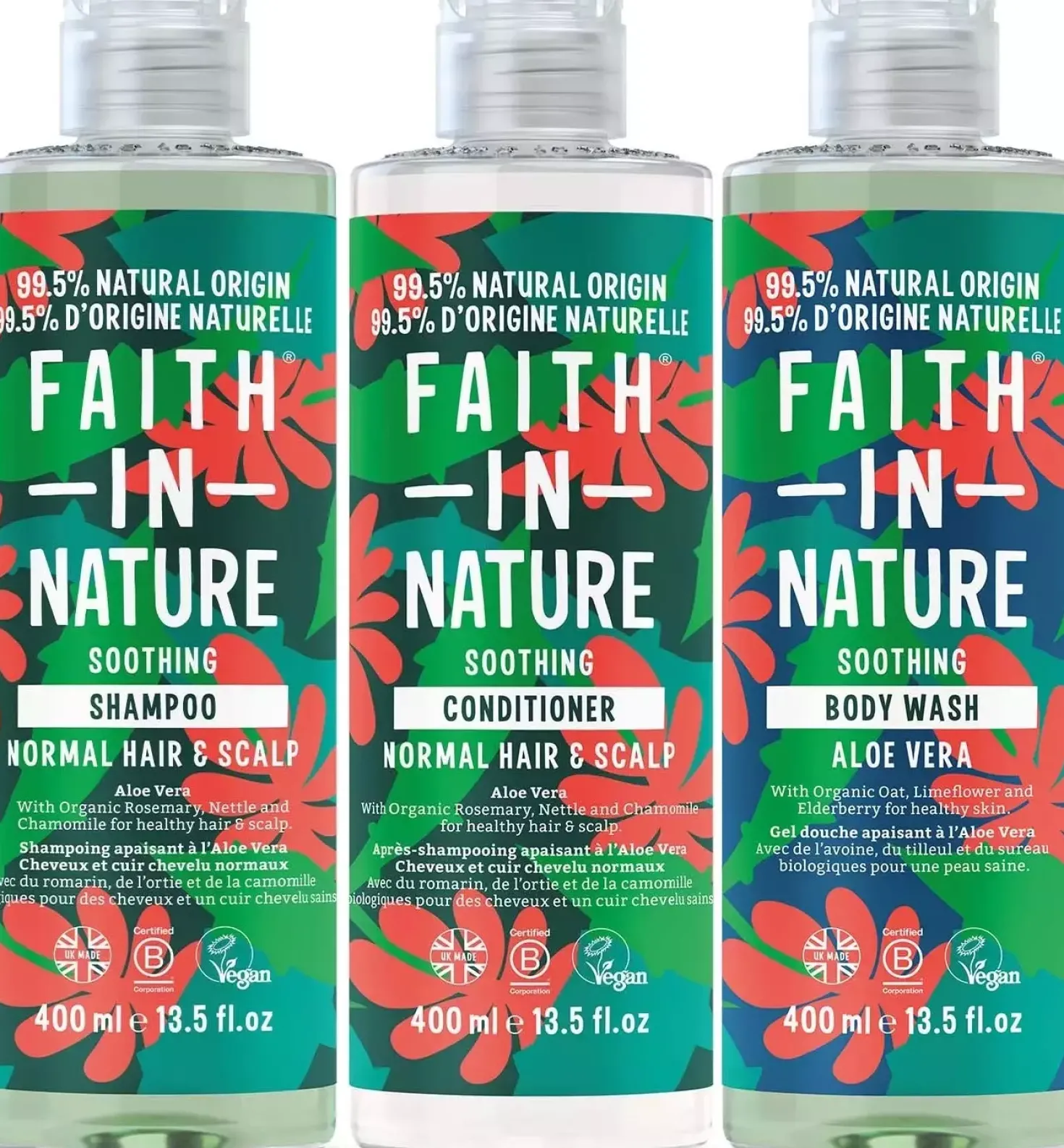 Faith In Nature Bundle Aloe Vera Shampoo 400 ml & Conditioner 400 ml & Body Wash 400 ml