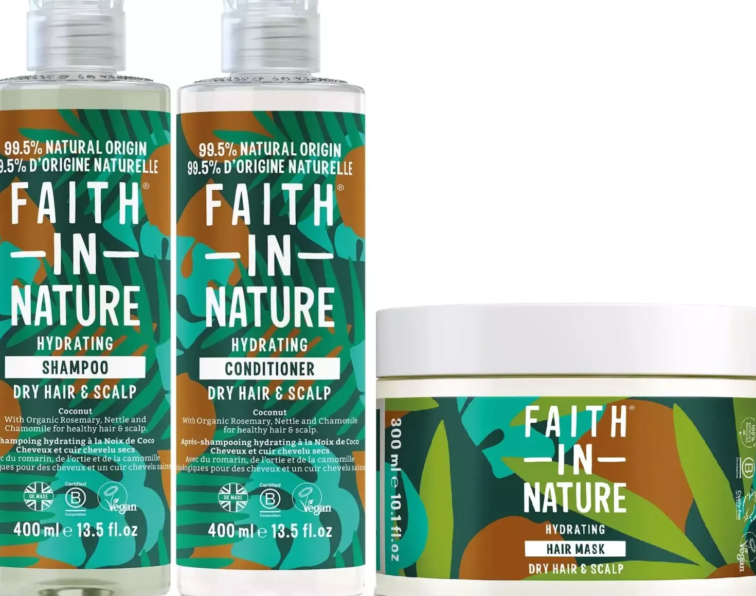 Faith In Nature Bundle Coconut Shampoo 400 ml & Conditioner 400 ml & Hair Mask 300 ml
