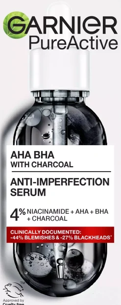 GarnierPureActive AHA BHA Charcoal Anti-Imperfection Serum For Impure Skin 30 ml