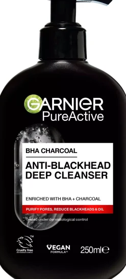 GarnierPureActive BHA Charcoal Anti-Blackhead Deep Cleanser For Impure Skin 250 ml