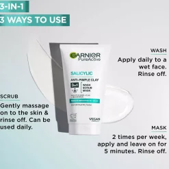 GarnierPureActive Salicylic In1 Anti-Pimple Clay Cleanser For Impure Skin 150 ml