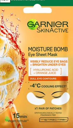 GarnierSkinActive Moisture Bomb Hyaluronic Acid + Orange Juice Eye Sheet Mask for Dull Eye Contours