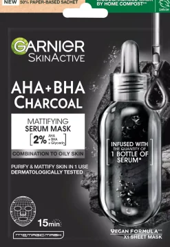 GarnierSkinActive Pure Charcoal Black Pore-Tightening + Hydrating Sheet Mask for Oily Skin Pore Tightening