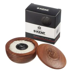 Kent Brushes Dark Oak Shaving Bowl with Luxury Shaving Soap 120 g