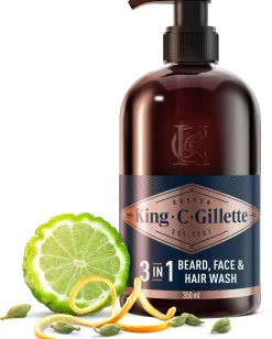King C. Gillette 3in1 Beard, Face & Hair Wash 350 ml