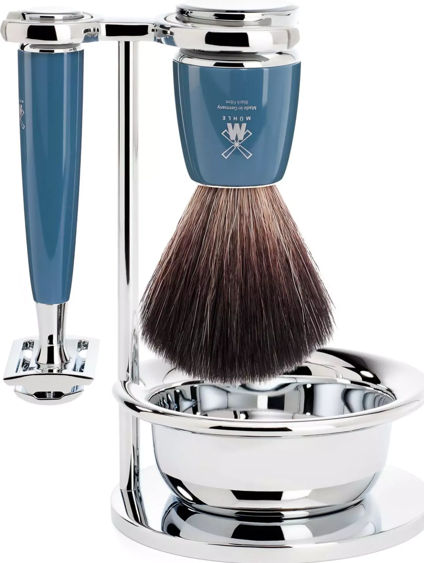 Mühle Rytmo Safety Razor Shaving Set Black Fiber Resin Petro Blue