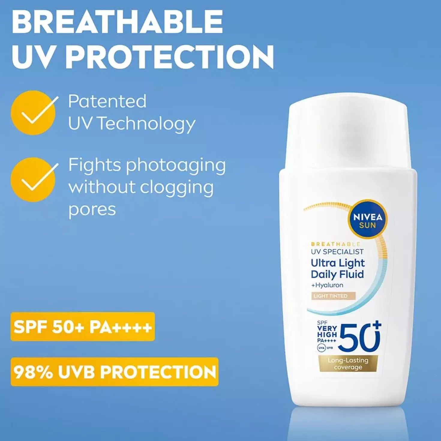NIVEASUN UV Face Specialist Ultra Light Daily Fluid, Light Tinted SPF 50+ 40 ml