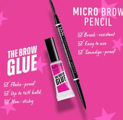 NYX PROFESSIONAL MAKEUP Brows Routine Set Bundle The Brow Glue Transparent & Micro Brow Pencil Ash Brown