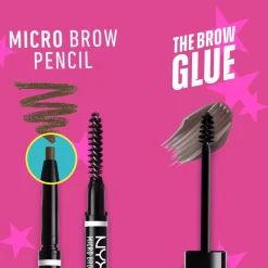 NYX PROFESSIONAL MAKEUP Brows Routine Set Bundle The Brow Glue Transparent & Micro Brow Pencil Ash Brown
