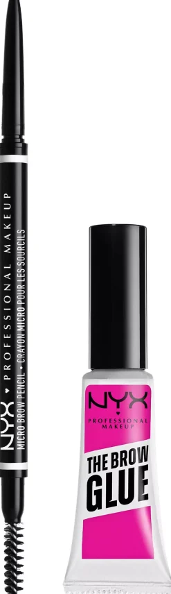 NYX PROFESSIONAL MAKEUP Brows Routine Set Bundle The Brow Glue Transparent & Micro Brow Pencil Ash Brown