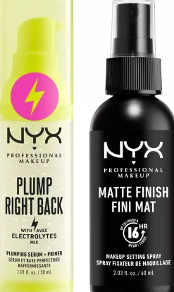 NYX PROFESSIONAL MAKEUP Bundle Plump Right Back Primer + Serum 30 ml & Matte Finish Setting Spray 60 ml