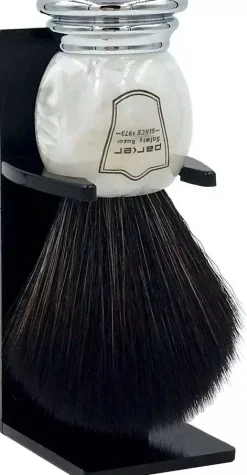 Parker Shaving Marbled Ivory Chrome Handle Black Synthetic Shave Bristle