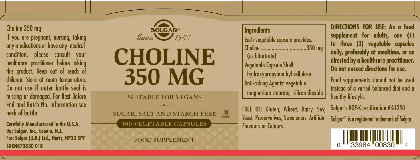Solgar Choline 350 mg Vegetable Capsules 100 stk