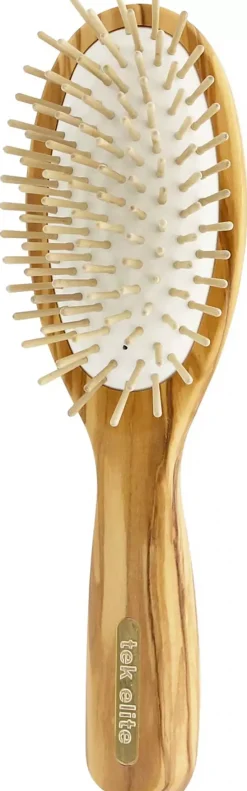 Tek Big Oval Brush In Olive Wood With Short Wooden Pins