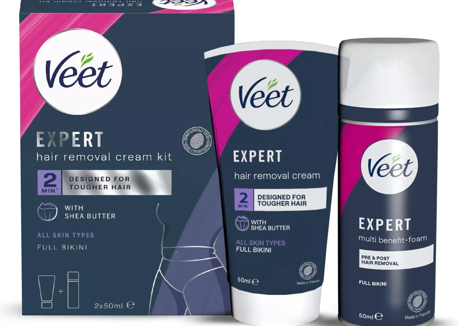 Veet Expert Hair Removal Cream Kit All Skin Types Full Bikini 100 ml
