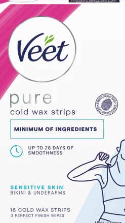 Veet Pure Cold Wax Strips Sensitive Skin Bikini & Underarms 16 stk