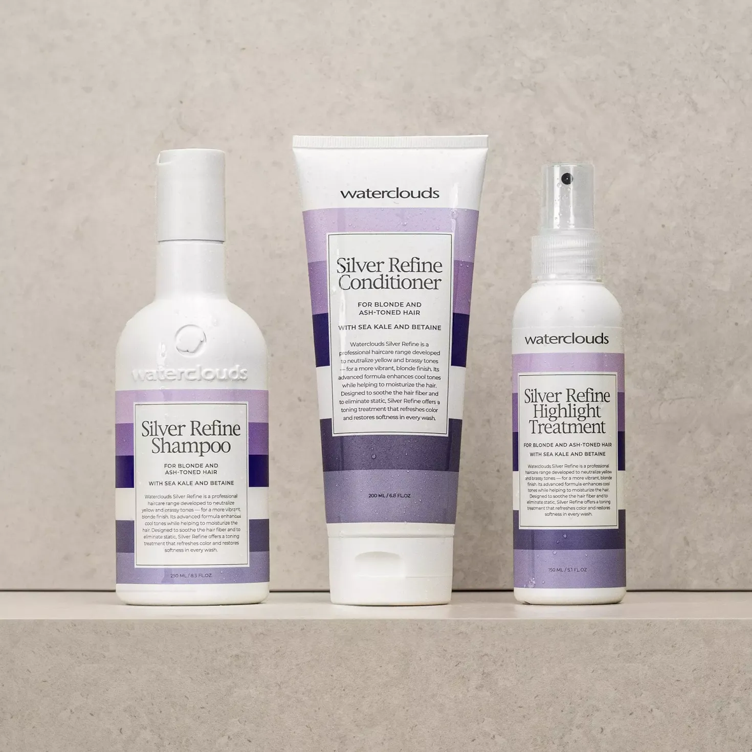WatercloudsSilver Refine Shampoo 250 ml & Conditioner 200 ml & Highlight Treatment 150 ml